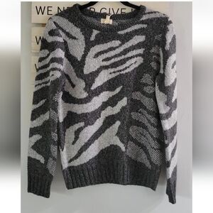 greige LongSleeve zebra sweater charcoal gray alpaca blend‎ Size M -NWT
